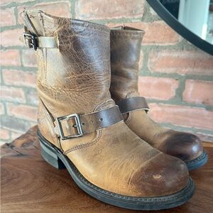 Frye Brown Leather Ankle Boots with Buckles